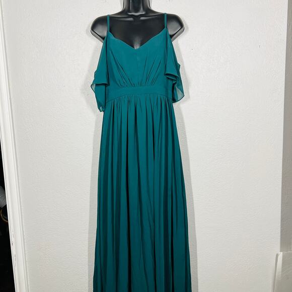 Lulus Formal Jewel Green Maxi Dress V Neck Gown Strappy Party Prom Event - L - Picture 5 of 11
